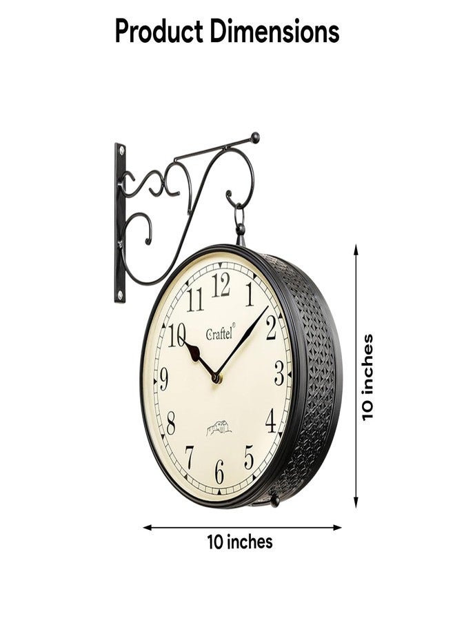 CRAFTEL Metal Analog Double Sided Vintage Station Wall Clock (Dial - 10 Inches, Matte Black) - Image 2